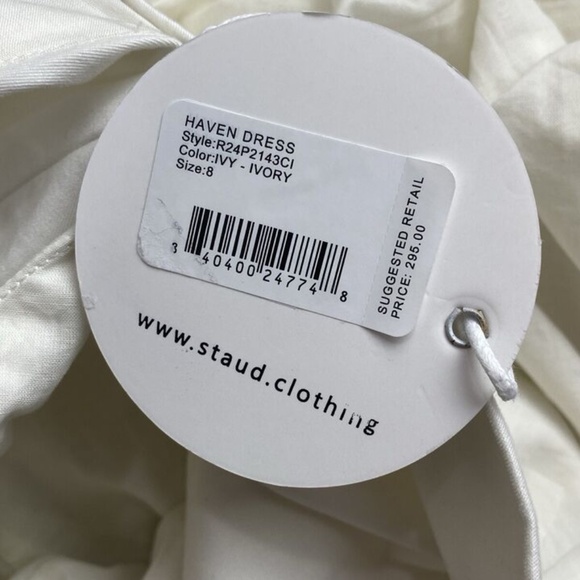 STAUD Haven Halter Neck Dress Ivory Pockets Stretch - Picture 2 of 10